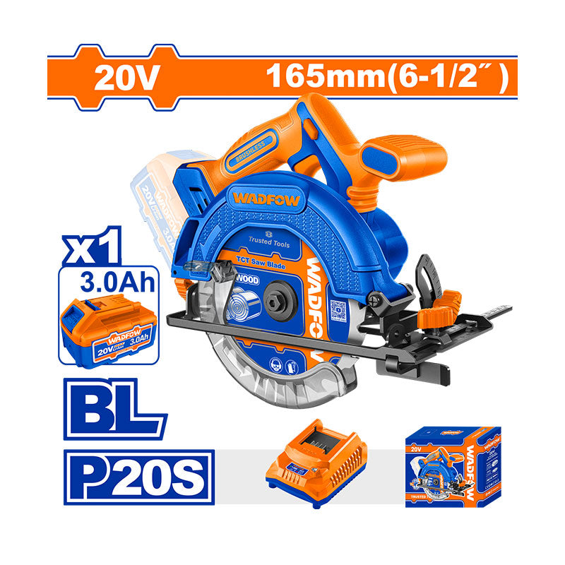 WADFOW 20V, 165MM Cordless Circular Saw - WLWP5521