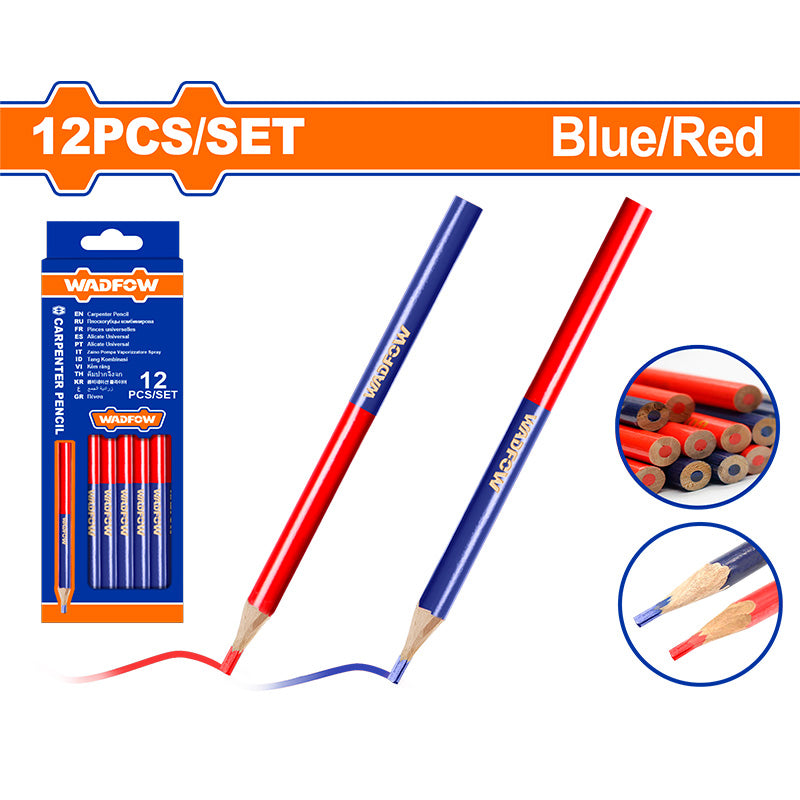 WADFOW Blue/Red 12 PCs Set Bi-Color Carpenter Pencil - WMQ2512