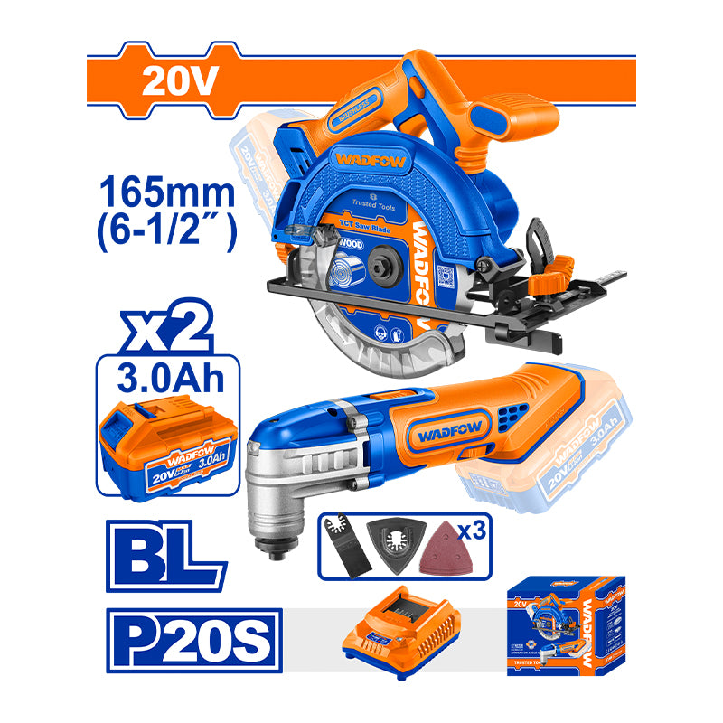 WADFOW Cordless Circular Saw + Cordless Multi-Tool Combo Set - WOS240981