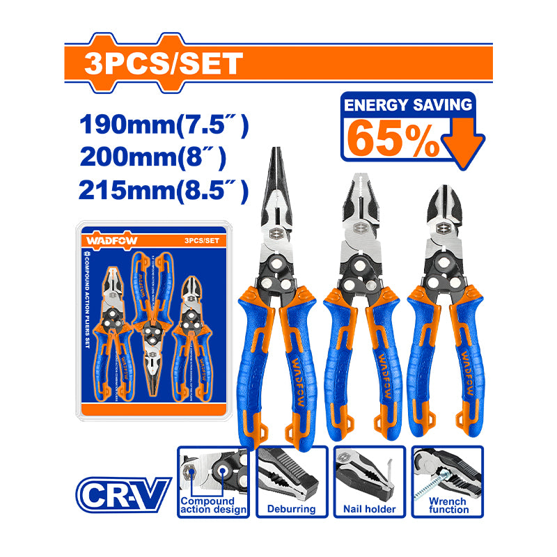 WADFOW 3 PCs Compound Action Pliers Set - WPS0403