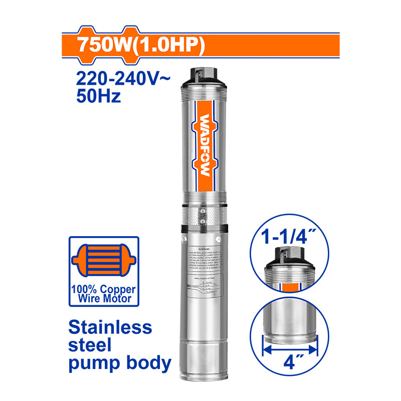 WADFOW 750W (1.0HP) 4" Deep Well Pump - WWPDA03